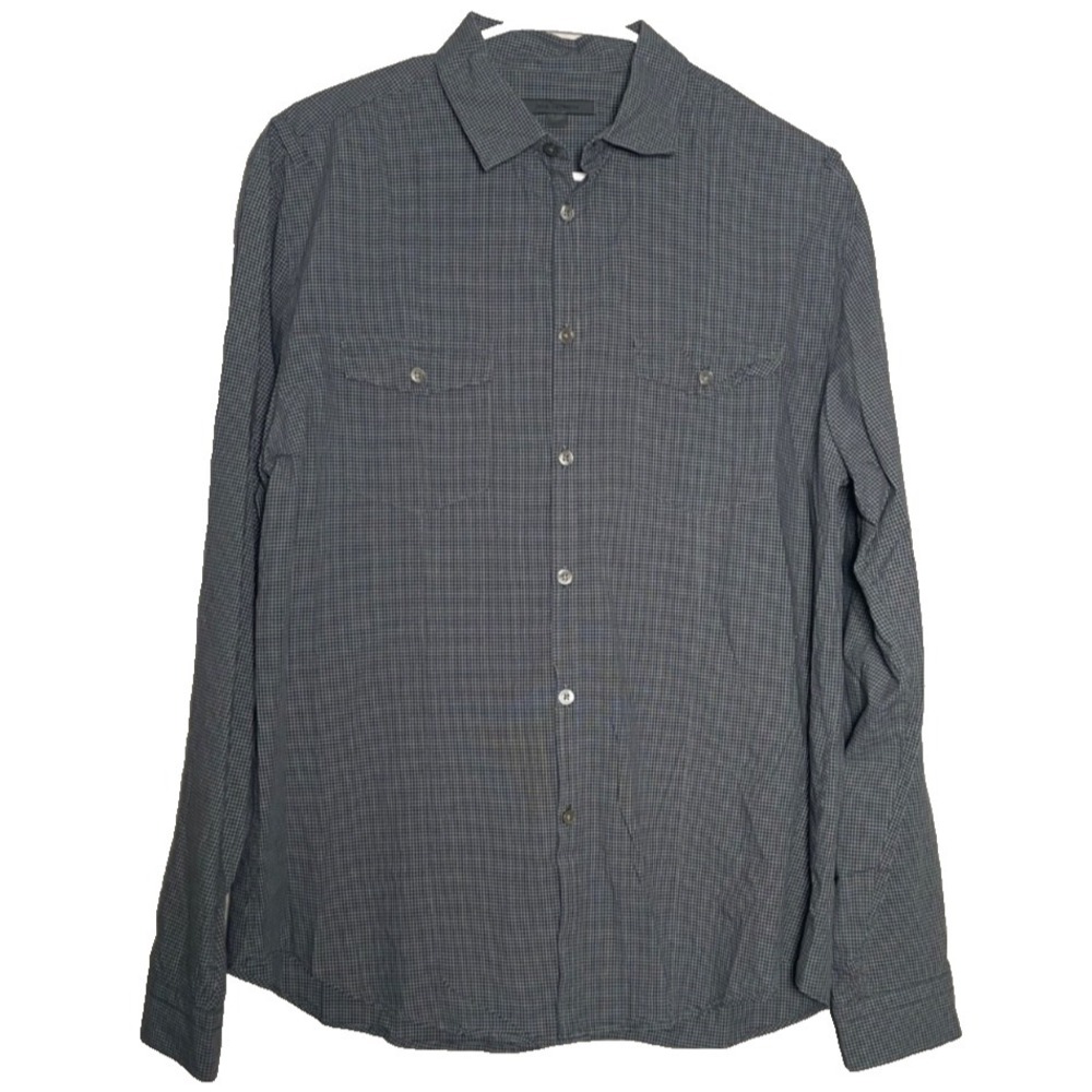 John Varvatos Shirt Men's‎ Large Blue Check Long Sleeve Button Up Pockets